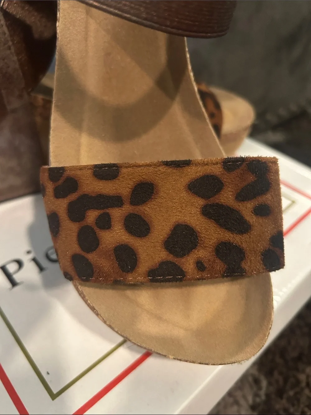 Pierre Dumas Leopard and Bronze Metallic Wedge Sandals